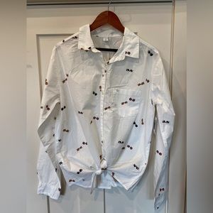 Button Down Tie Waist Shirt